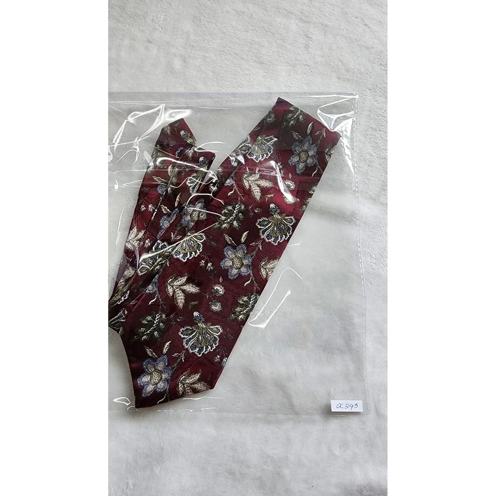 Lord Ascot Mens Silk Necktie Burgundy Red Floral Tapestry Pattern Wide Blade Tie